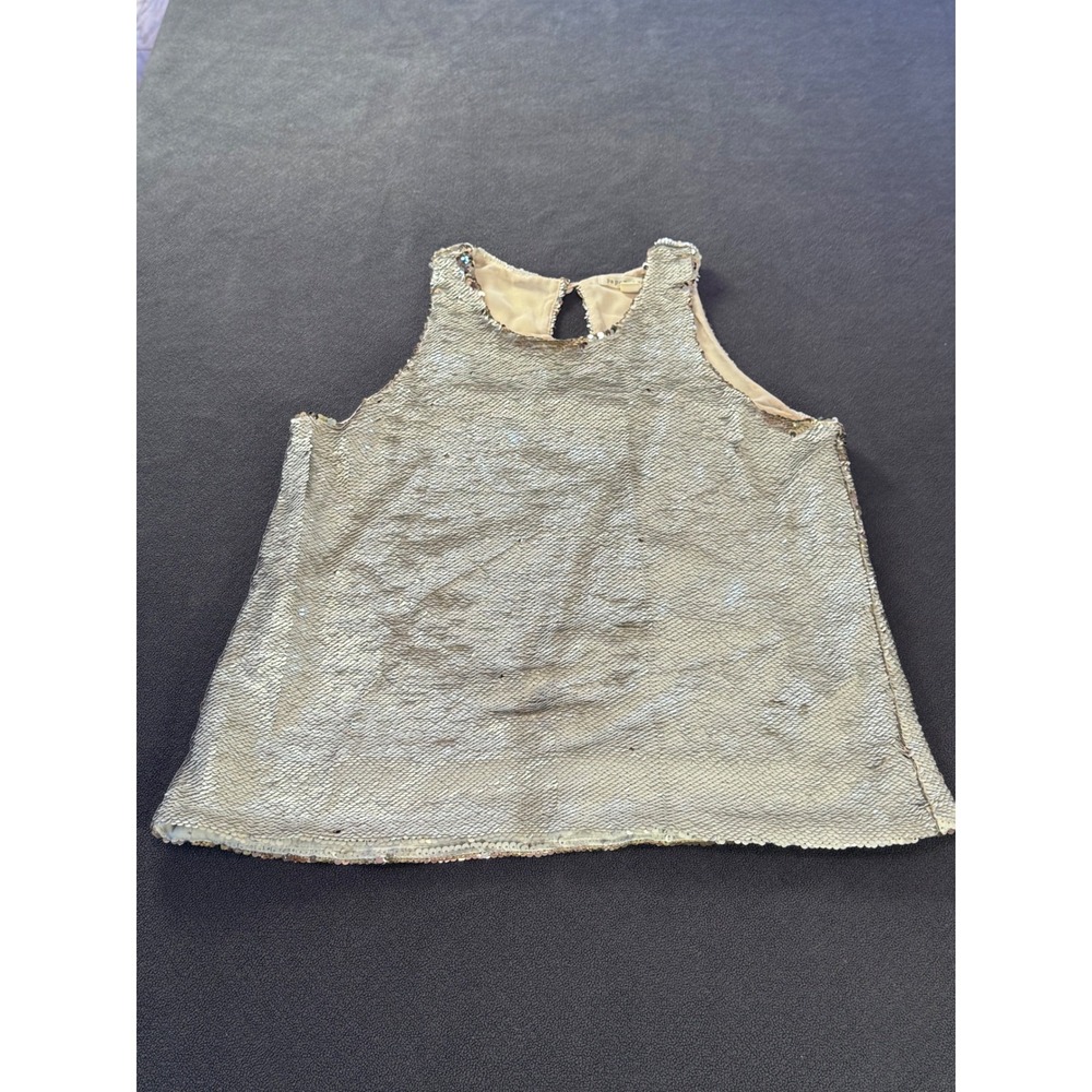 Paper Crown Women's Flip Sequin Keyhole Back Tank Top Champagne Gold Silver S